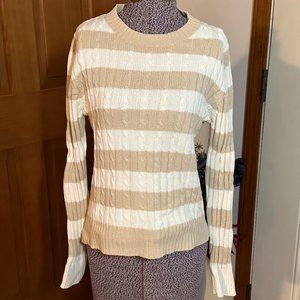 Cable Sweater - Light Brown and White Striped